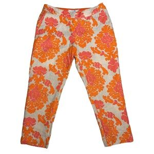 Boden Sorrento 100% Linen Ankle Skimmer Pants Pink Orange Floral 6P